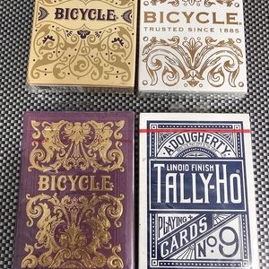 Lot of four decks of cards.Tally-Ho,Bicycle